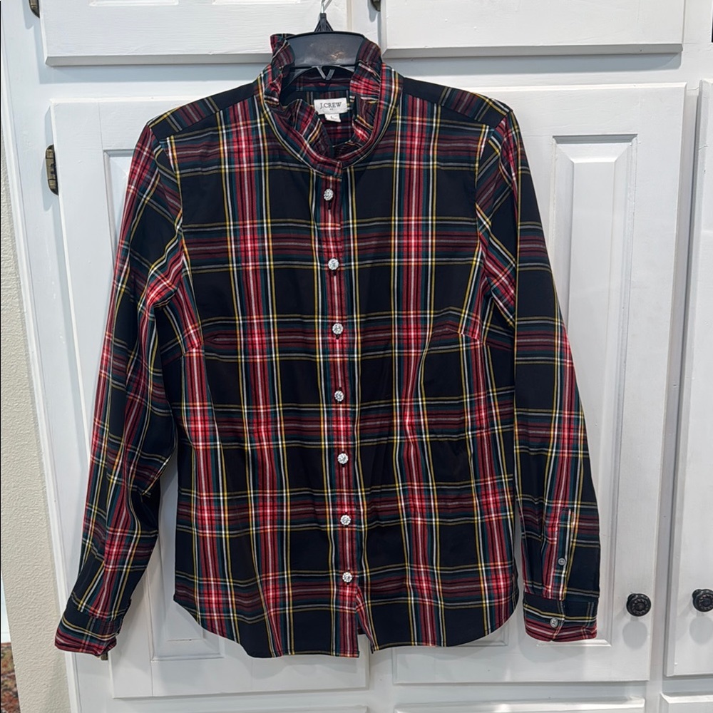 J Crew Holiday Plaid Embellished Buttons